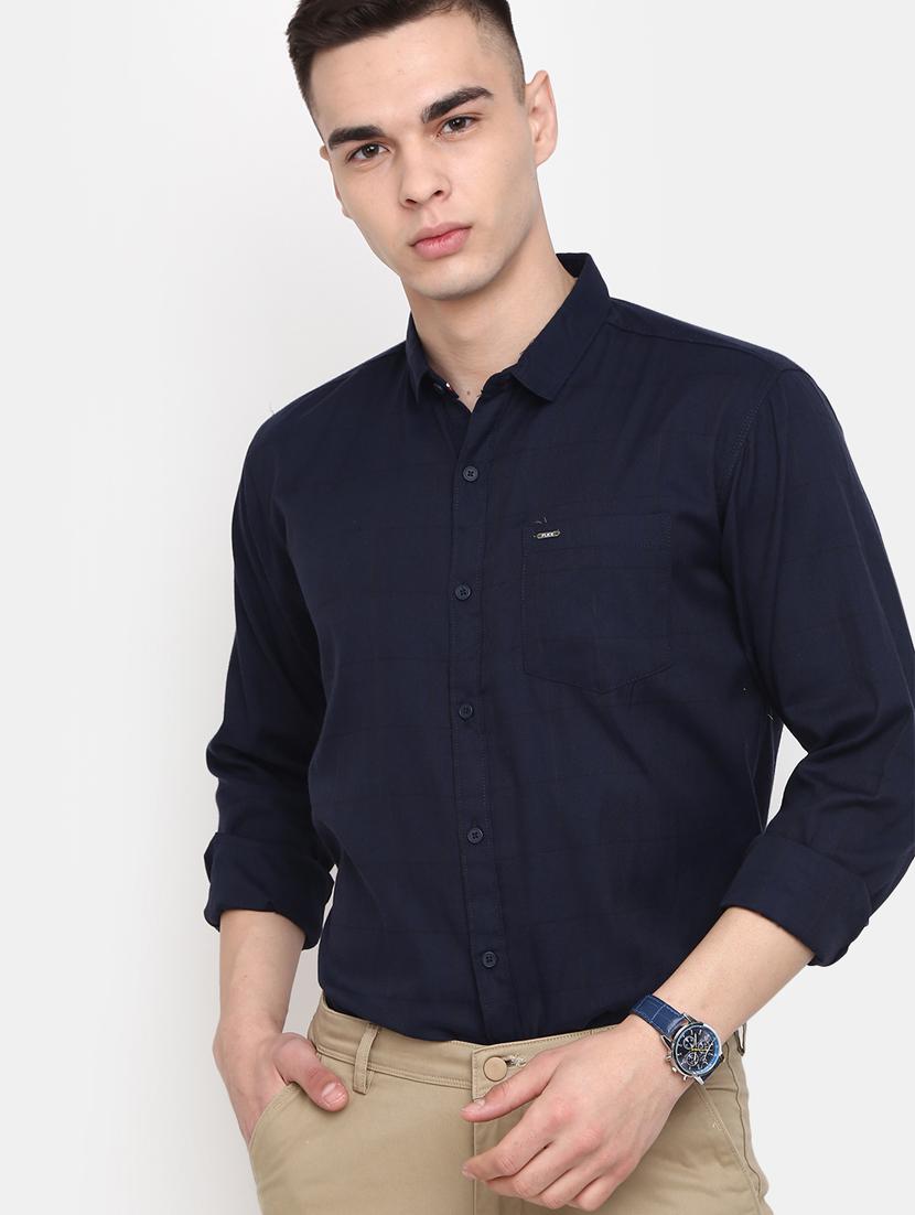 men navy blue regular fit long sleeve casual shirt - 19905967 - Standard Image - 1