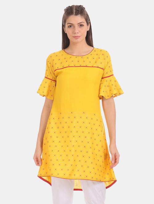 yellow printed straight kurti - 19906164 - Very Small Image - 1