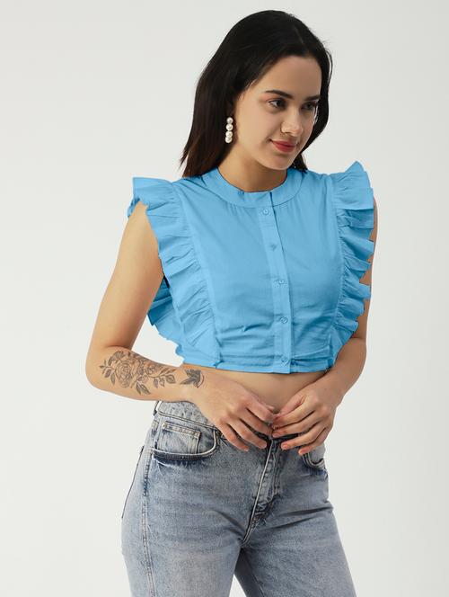 women's crop mandarin neck top - 19907393 - Very Small Image - 1