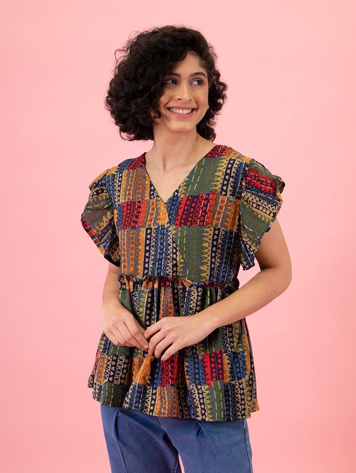 women's a line v neck top - 19907829 - Very Small Image - 1