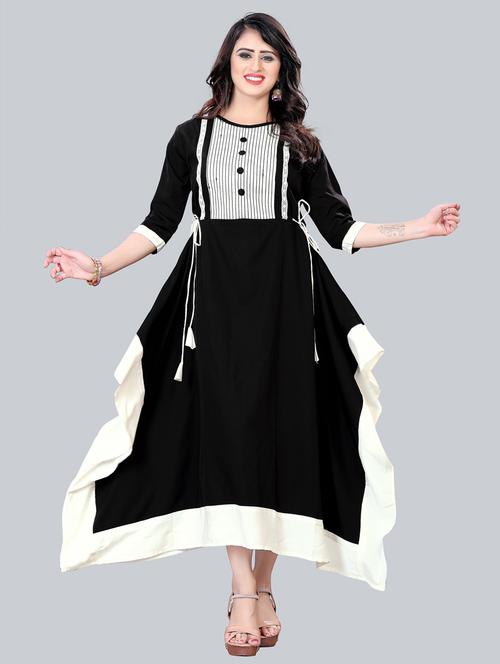 round neck solid asymmetric kurta - 19908068 - Very Small Image - 1