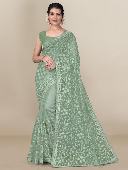 self design net saree with blouse - 19908185 - Very Small Image - 1