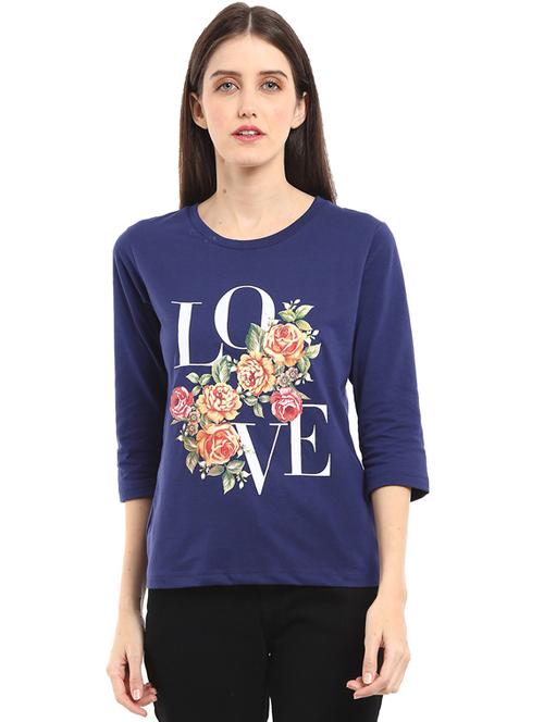 women's front print round neck t-shirt - 19909219 - Very Small Image - 1