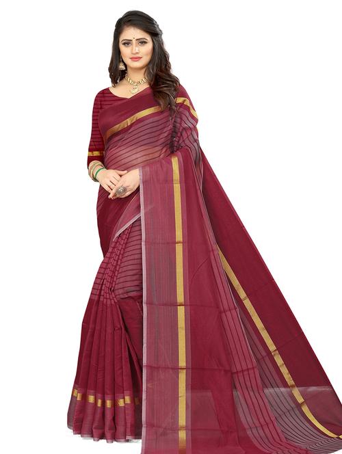 women's stripes maroon colored saree with blouse - 19911532 - Very Small Image - 1