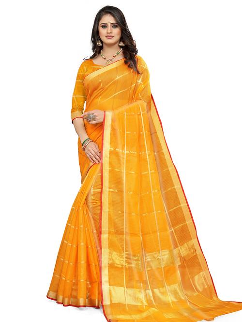 checkered woven saree with blouse  - 19911534 - Very Small Image - 1