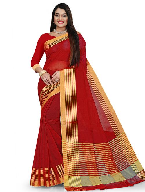 women's bordered red colored saree with blouse - 19911566 - Very Small Image - 1