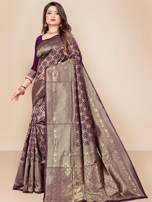 self design banarasi saree with blouse - 19911592 - Very Small Image - 1