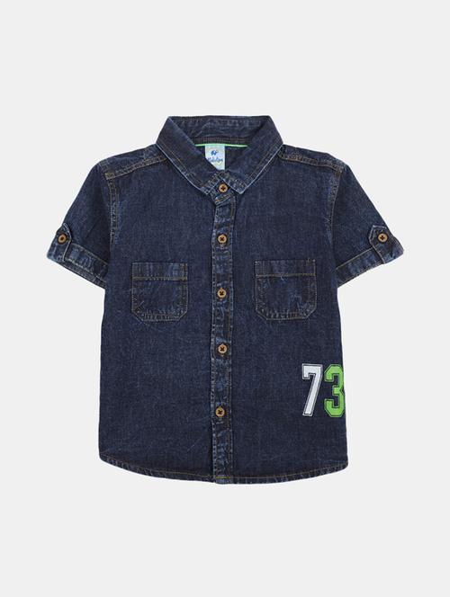 navy blue solid denim shirt - 19912797 - Very Small Image - 1