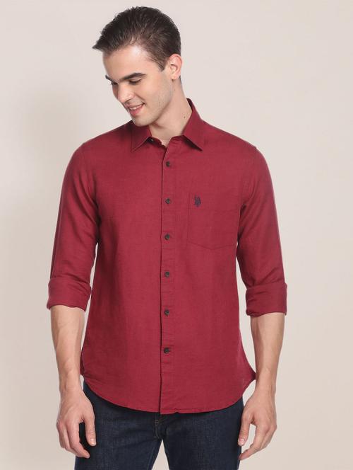 red linen blend casual shirt - 19913581 - Very Small Image - 1