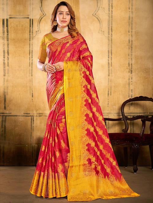 self design organza saree with blouse - 19914377 - Very Small Image - 1