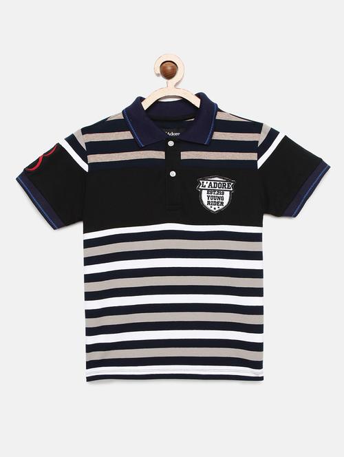 boys striped cotton polo t-shirt - 19914467 - Very Small Image - 1