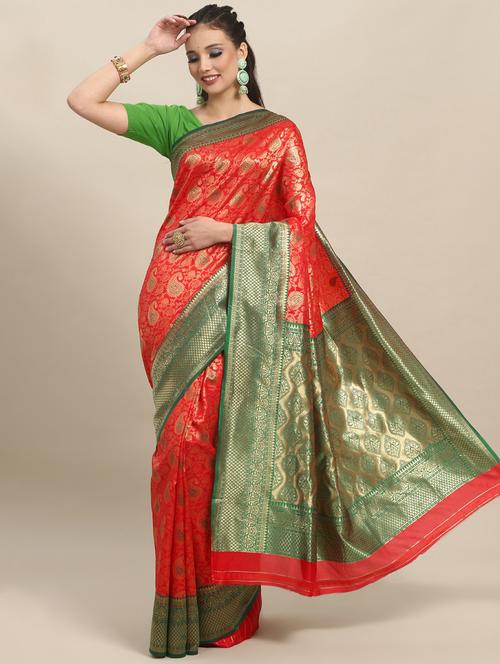 red silk banarasi saree with blouse - 19914763 - Very Small Image - 1