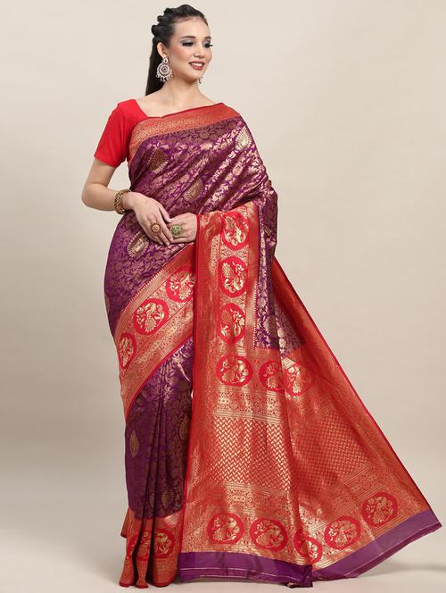 purple silk banarasi saree with blouse - 19914795 - Very Small Image - 1