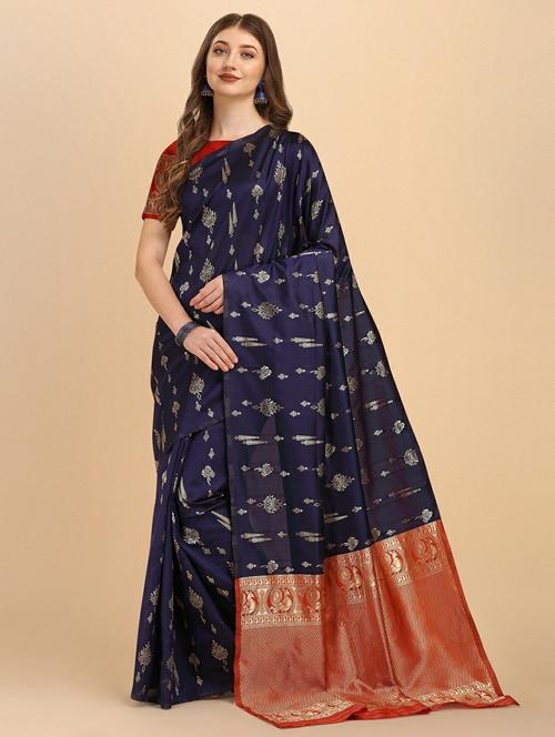 blue silk blend kanjivaram saree - 19914884 - Very Small Image - 1