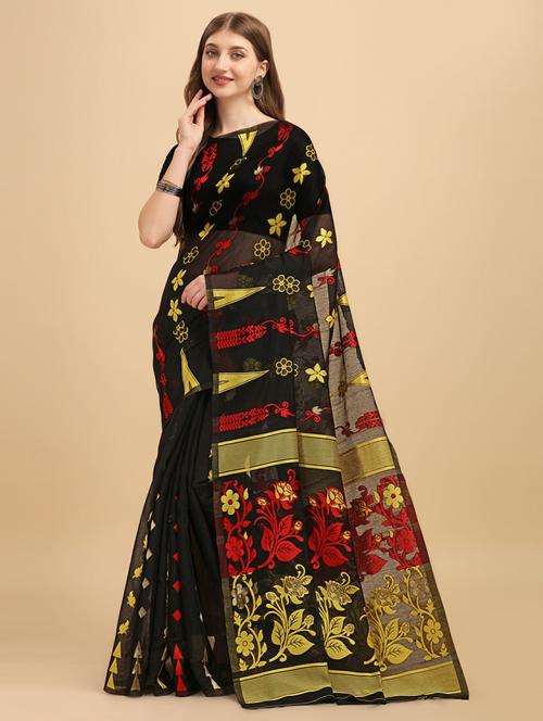 black cotton silk banarasi saree with blouse - 19914907 - Very Small Image - 1