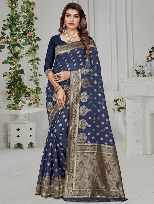 zari woven saree with blouse - 19915044 - Very Small Image - 1