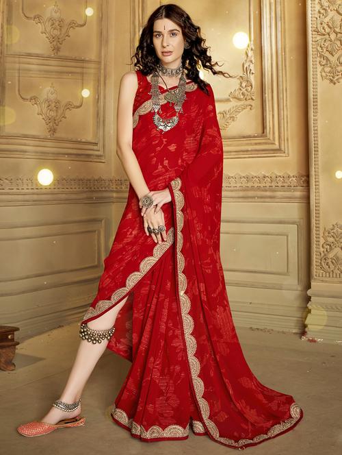 women's floral red colored saree with blouse - 19915260 - Very Small Image - 1