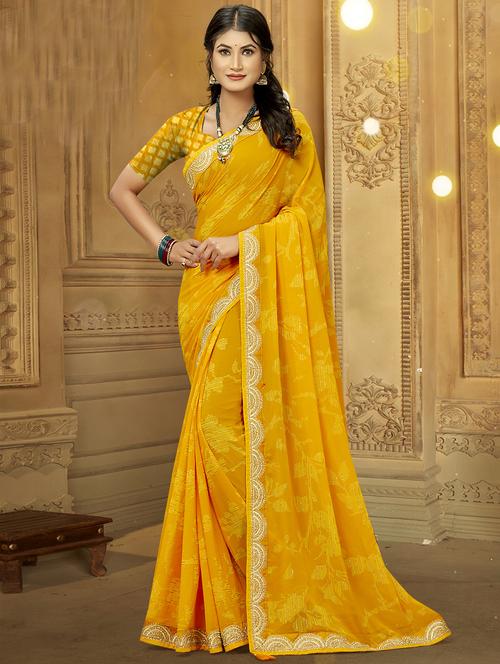 lace bordered printed saree with blouse  - 19915262 - Very Small Image - 1