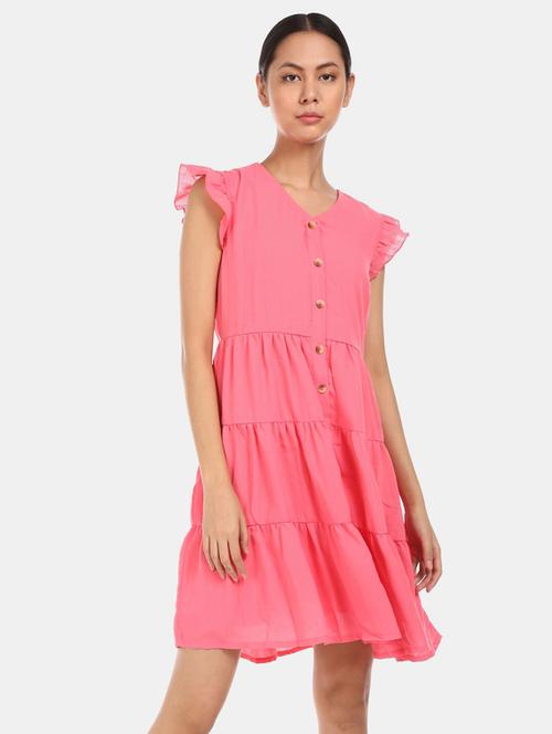 v-neck solid tiered dress  - 19915683 - Very Small Image - 1