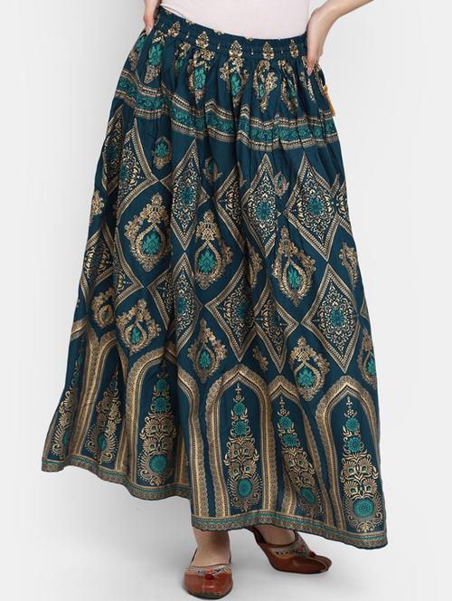 blue printed flared maxi skirt - 19915929 - Very Small Image - 1