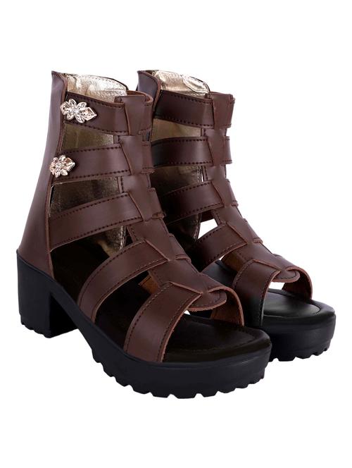 brown closed back gladiators block heel sandal - 19916796 - Very Small Image - 1