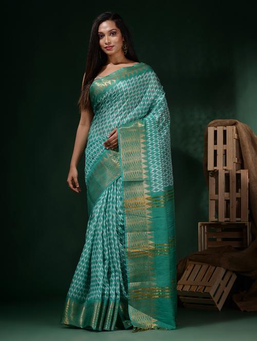 women's chevron green colored saree with blouse - 19916880 - Very Small Image - 1