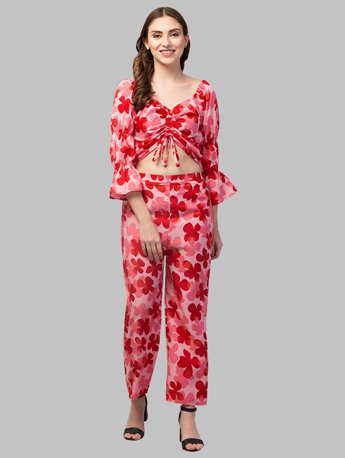 red floral print top and trouser co-ord set - 19917081 - Very Small Image - 1