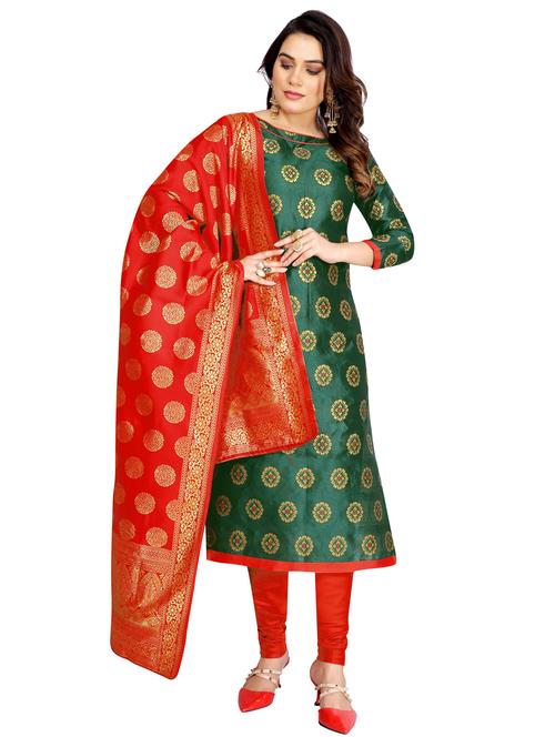 jacquard fabric unstitched churidaar suit - 19917239 - Very Small Image - 1