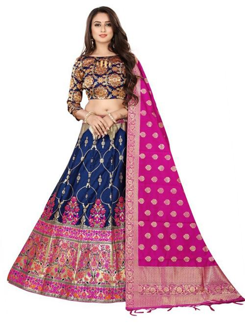 self design silk lehenga choli with dupatta set - 19917803 - Very Small Image - 1