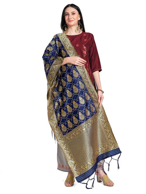 navy cotton blend dupatta - 19918042 - Very Small Image - 1