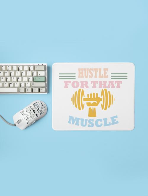 hustle for that muscle, (bg orange, pink, yellow and white) - printed mousepad (20cm x 18cm) - 19918582 - Very Small Image - 1