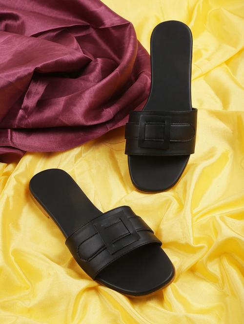 black solid slip on flats - 19919898 - Very Small Image - 1