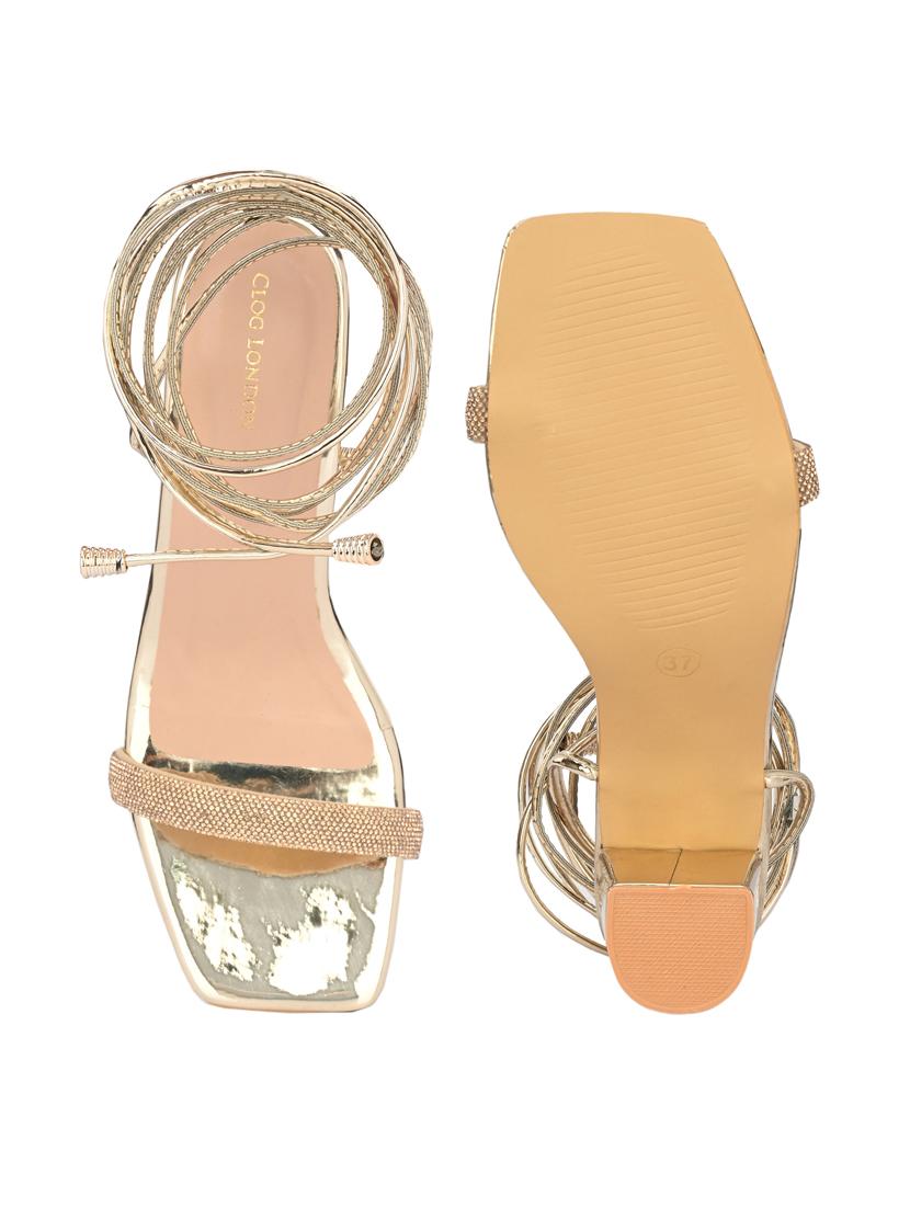 gold solid gladiators block heel sandal - 19920002 - Zoom Image - 5