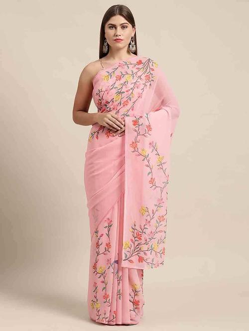 women's floral rosewater colored saree with blouse - 19925181 - Very Small Image - 1