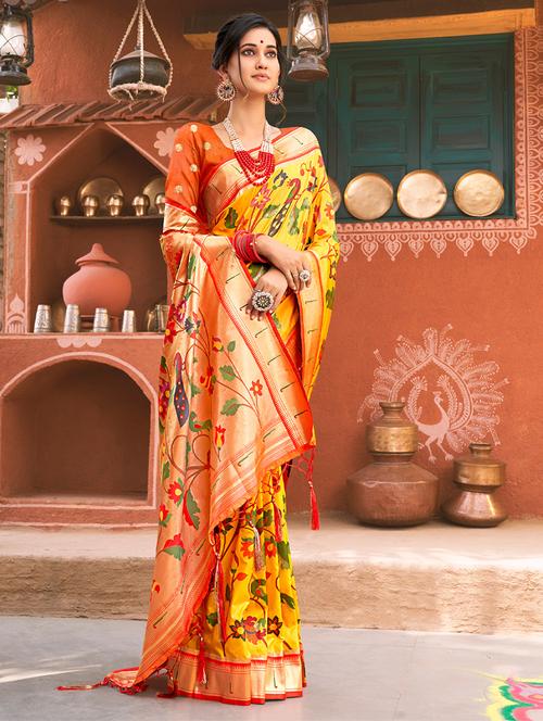 women's self design yellow colored saree with blouse - 19925451 - Very Small Image - 1