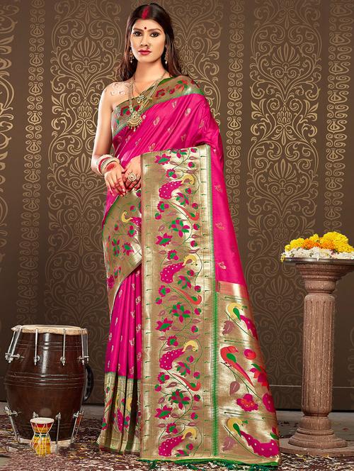 women's self design magenta colored saree with blouse - 19925502 - Very Small Image - 1