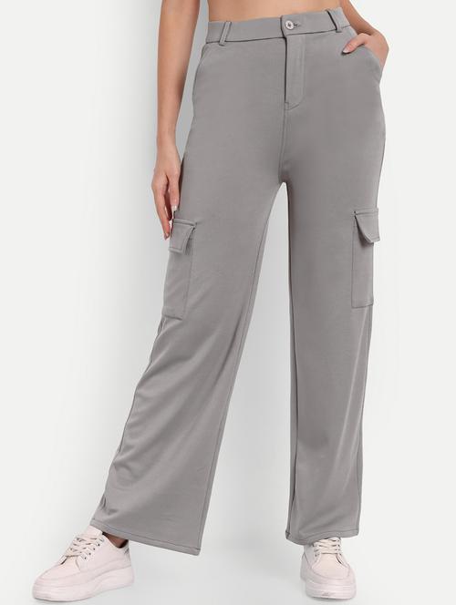 grey solid cargo full length trouser - 19925618 - Very Small Image - 1