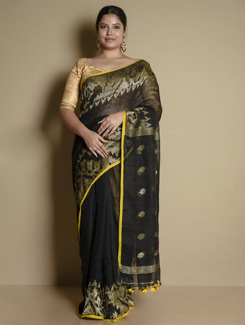 women's self design black colored saree with blouse - 19925770 - Very Small Image - 1