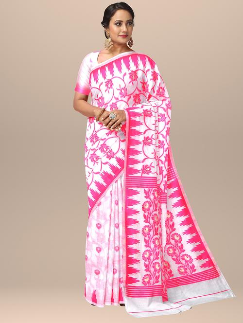 women's self design white colored saree with blouse - 19925791 - Very Small Image - 1