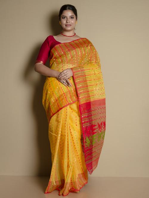 women's self design yellow colored saree with blouse - 19925817 - Very Small Image - 1