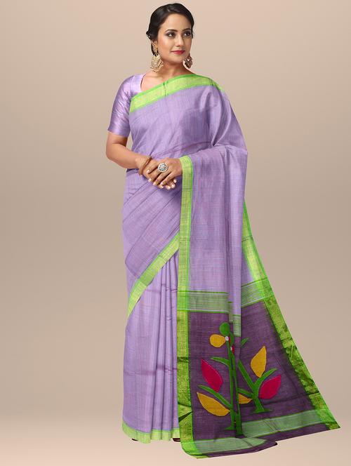 women's solid purple colored saree with blouse - 19925880 - Very Small Image - 1