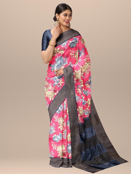 women's bordered pink colored saree with blouse - 19925906 - Very Small Image - 1