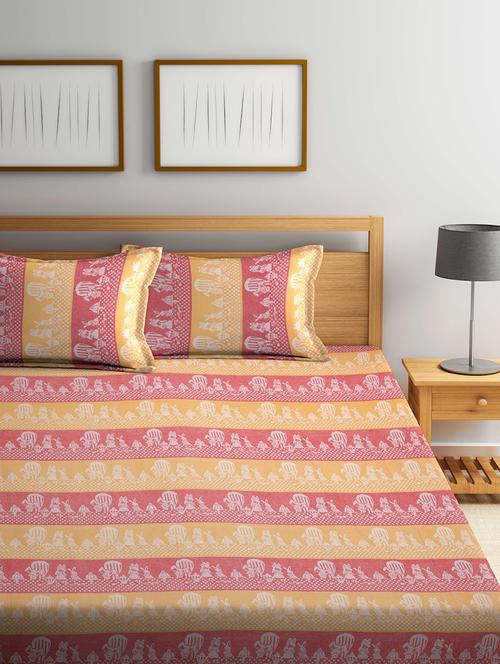 fabinaliv multicolor cartoon design 100% cotton handwoven king size double bedcover with 2 pillow covers - 19926968 - Very Small Image - 1