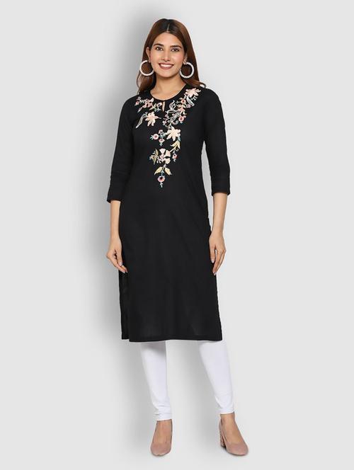 keyhole neck embroidered straight kurta - 19928227 - Very Small Image - 1