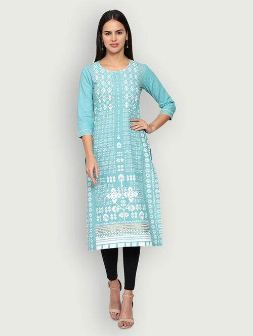round neck printed straight kurta - 19928241 - Very Small Image - 1
