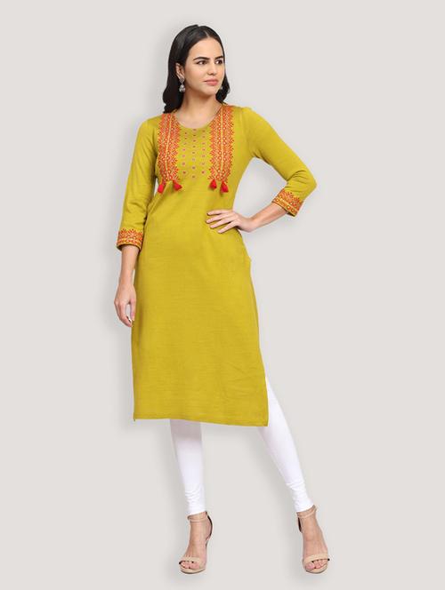 round neck embroidered straight kurta - 19928260 - Very Small Image - 1