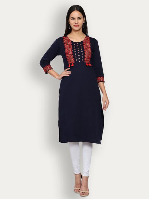round neck embroidered straight kurta - 19928261 - Very Small Image - 1
