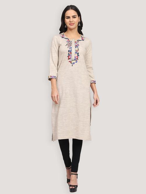 round neck embroidered straight kurta - 19928262 - Very Small Image - 1