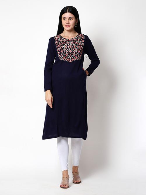 round neck embroidered straight kurta - 19928307 - Very Small Image - 1