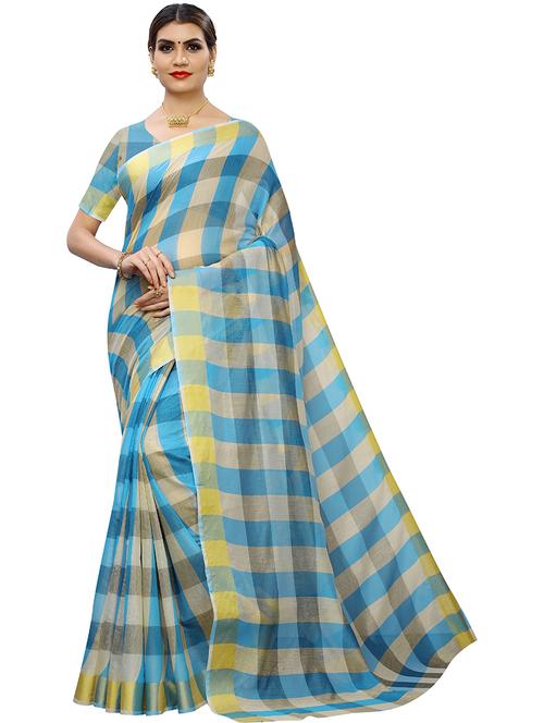 checkered saree with blouse - 19937688 - Very Small Image - 1